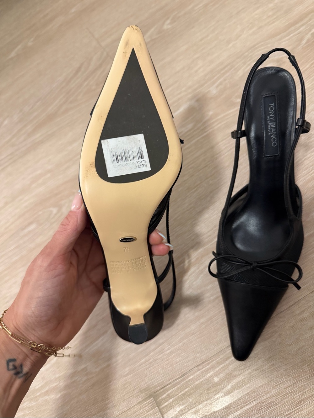 Tony Bianco Black Pointed Slingback Pumps with Bow Detail